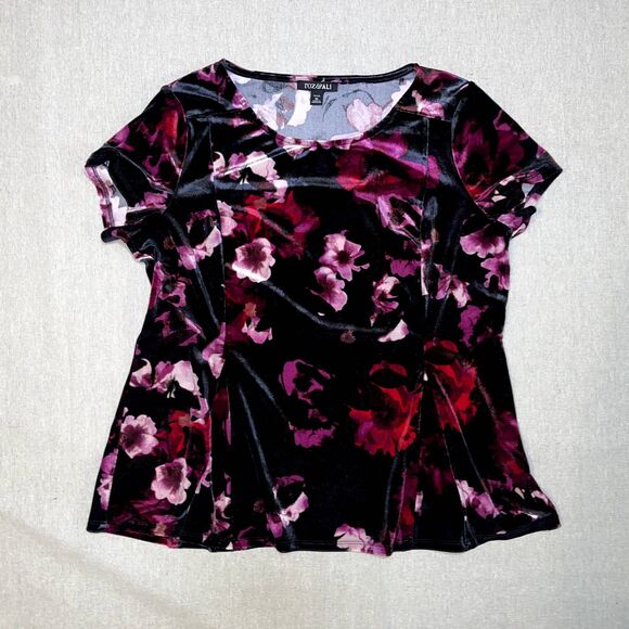 Roz & Ali | Petite Black and Purple Floral Velvet Top | PXL - Picture 1 of 6